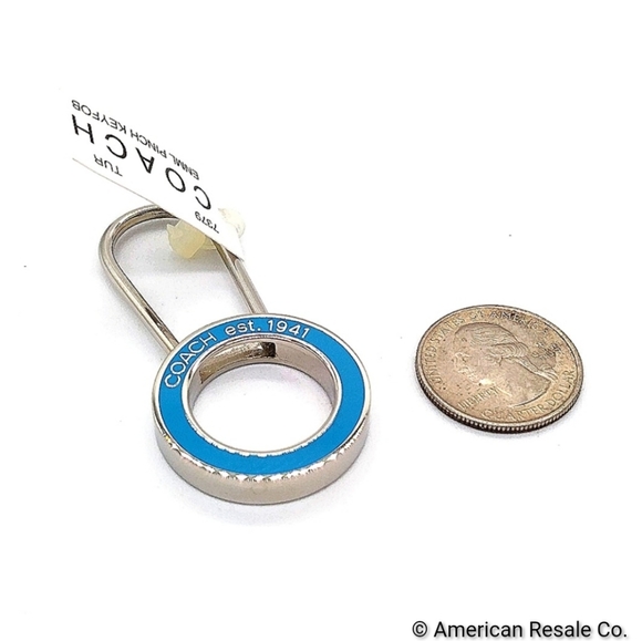 NWT COACH Vintage Sky Blue Enamel Pinch Lock Locket Keychain FOB purse charm - Picture 9 of 9